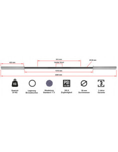Barre de cross-training et musculation olympique ATX 220 cm chromée - Capacité de charge 450 kg 