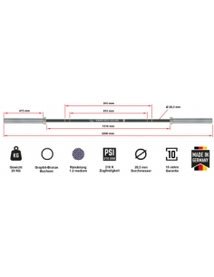 Barre olympique de weightlifting ATX de 220 cm avec capacité de charge 900 kg 