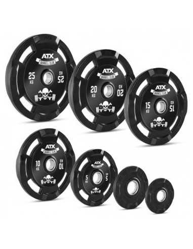 Plaques de poids ATX 50 mm 4 poignées avec revêtement caoutchouté 1,25 à 25 kilos 