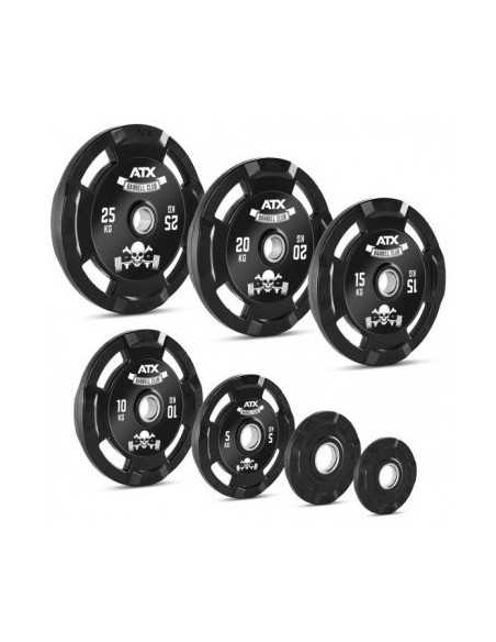 Plaques de poids ATX 50 mm 4 poignées avec revêtement caoutchouté 1,25 à 25 kilos 