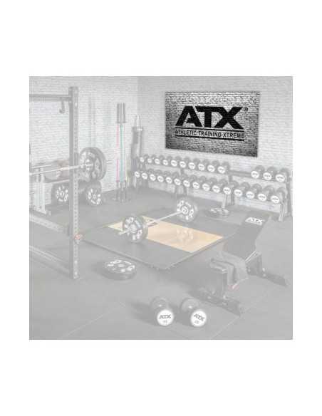 Bannière ATX 200x125 cm logo noir sur mur en pierre blanc 