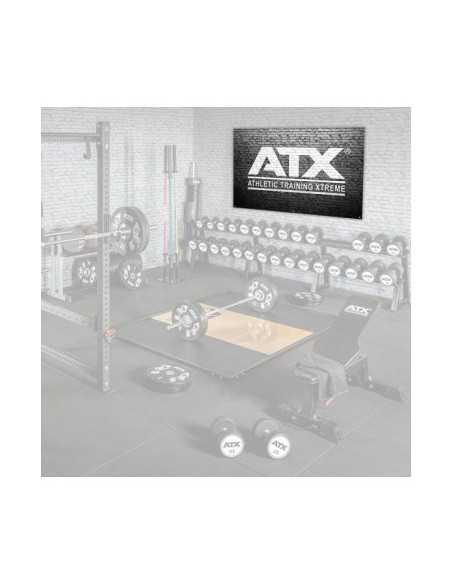 Bannière ATX 200x125 cm logo blanc sur mur en pierre noir 