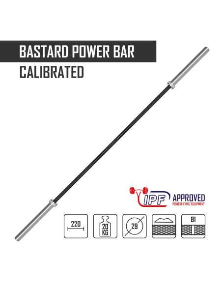 Barre de puissance calibrée 20kg Bastard - tige noire, approuvée IPF