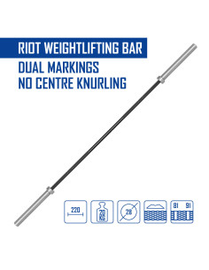Barre d'haltérophilie Riot - Double marquage sans moletage central 2
