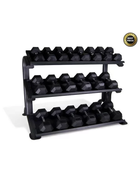 AFW Set d&#039;Haltères Hex 12.5kg – 35kg (10 paires) + Rack 