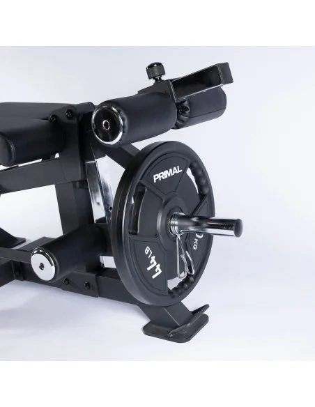Extension des jambes et curl des jambes en position couchée de la série Primal Pro avec plaques de charge. 