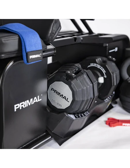 Banc HIIT Primal Personal Series avec accessoires et haltères  Banc HIIT Primal Personal Series avec accessoires et haltères