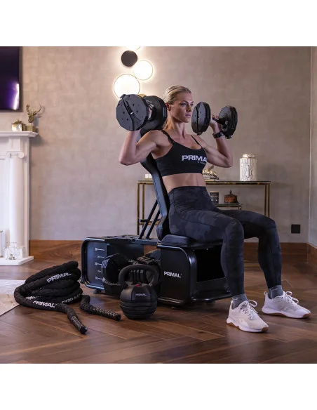Banc HIIT Primal Personal Series avec accessoires et haltères  Banc HIIT Primal Personal Series avec accessoires et haltères