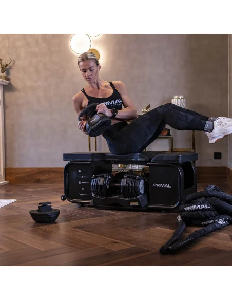 Banc HIIT Primal Personal Series avec accessoires et haltères  Banc HIIT Primal Personal Series avec accessoires et haltères