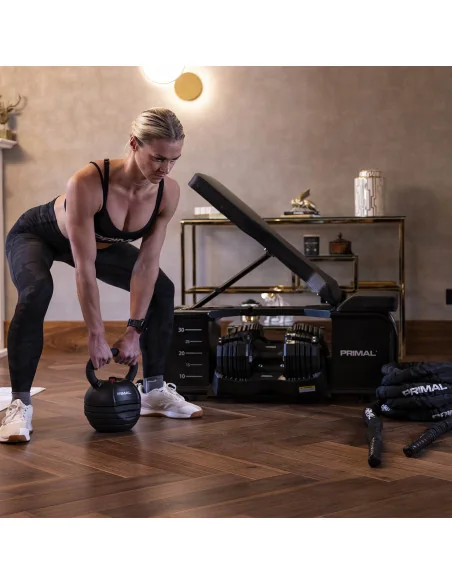 Banc HIIT Primal Personal Series avec accessoires et haltères  Banc HIIT Primal Personal Series avec accessoires et haltères
