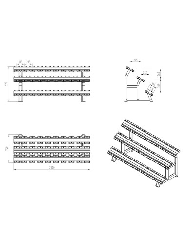 Rack à haltères 3 niveaux de la série Primal Pro 