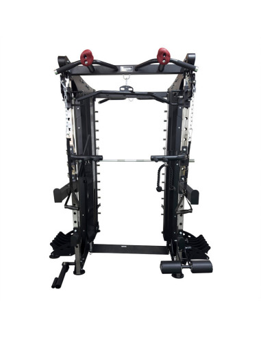 Smith machine de musculation avec double colonne de poids 200 kg et système de poulie 