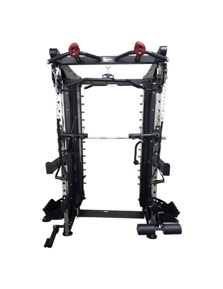 Smith machine de musculation avec double colonne de poids 200 kg et système de poulie 