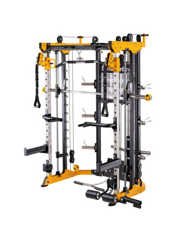 Smith machine de musculation multifonctionnelle avec colonne de poids à charges libres et poste à poulie 