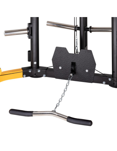 Smith machine de musculation multifonctionnelle avec colonne de poids à charges libres et poste à poulie 