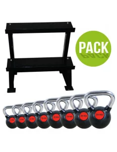 PACK RACK SMALL + KETTLEBELL ROUGE ET NOIR DE 4KG A 24KG