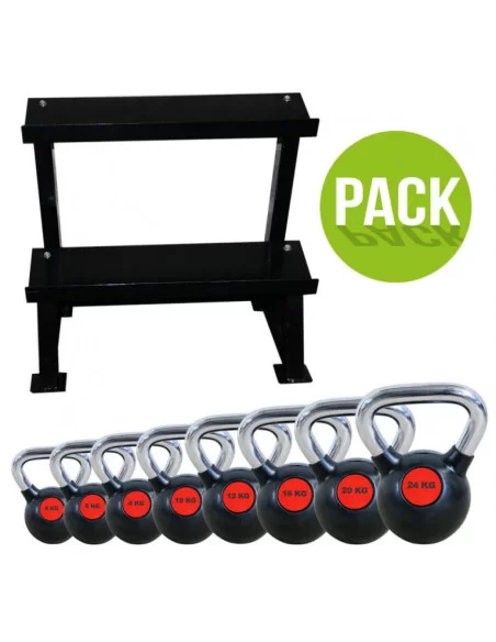 PACK RACK SMALL + KETTLEBELL ROUGE ET NOIR DE 4KG A 24KG 